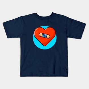 Broken Heart With Injury Tape Plaster Cartoon Vector Icon Illustration (3) Kids T-Shirt